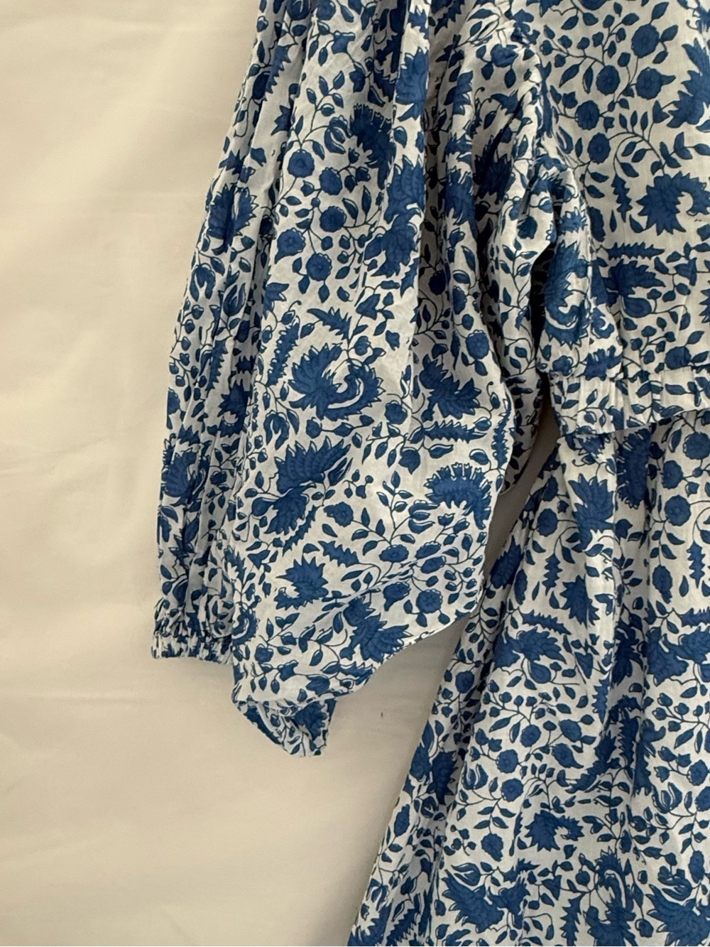Pomegranate 100% Cotton Blue White Floral India Boho Prairie Midi Dress M - Picture 9 of 12